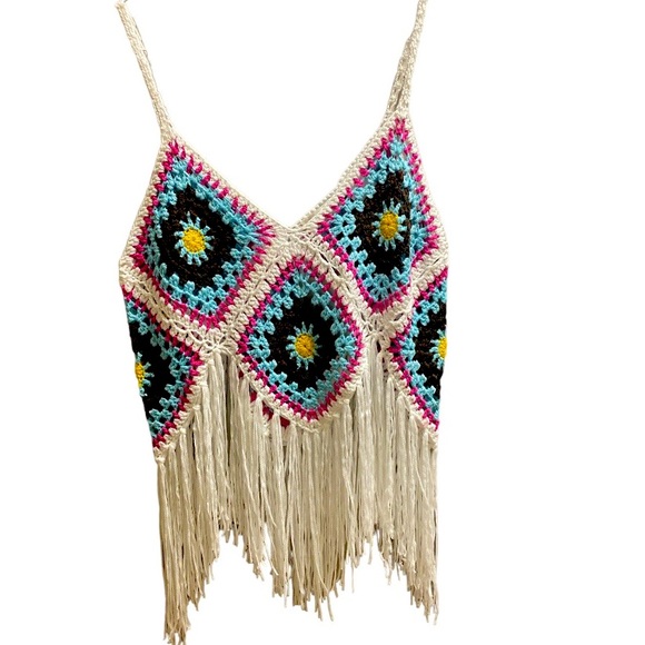 Tops - Boho Crochet Fringe Top - Multicolor